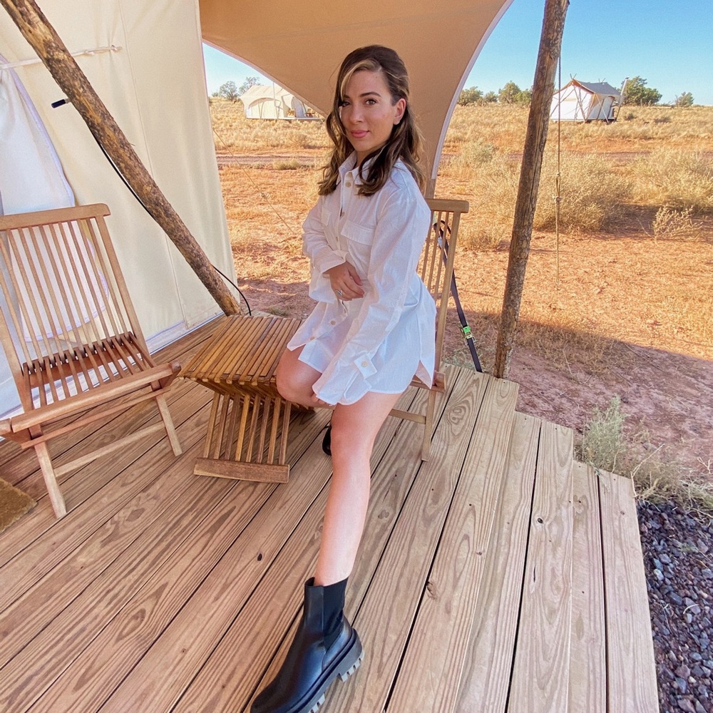 White pin tuck shirt dress